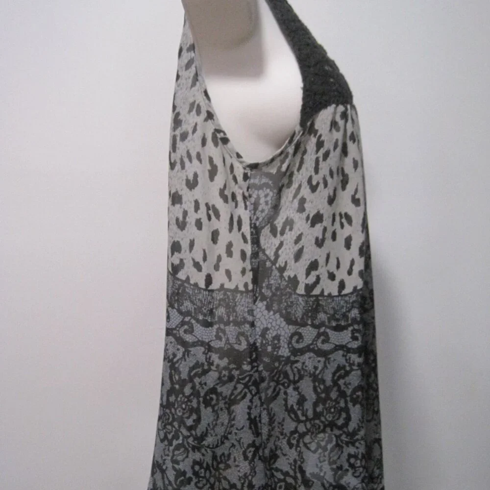 Vanity Womens Medium Sleeveless Top Sheer Polyester Dark Leopard & Lace Crochet - Picture 5 of 6